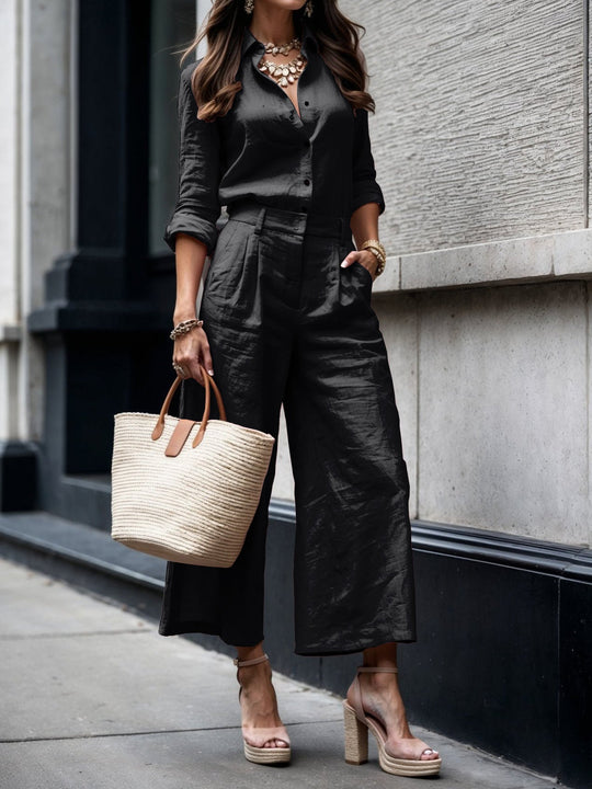 CHLOE | PINK CAPRI PANTS AND LOOSE SHIRT LINEN SET