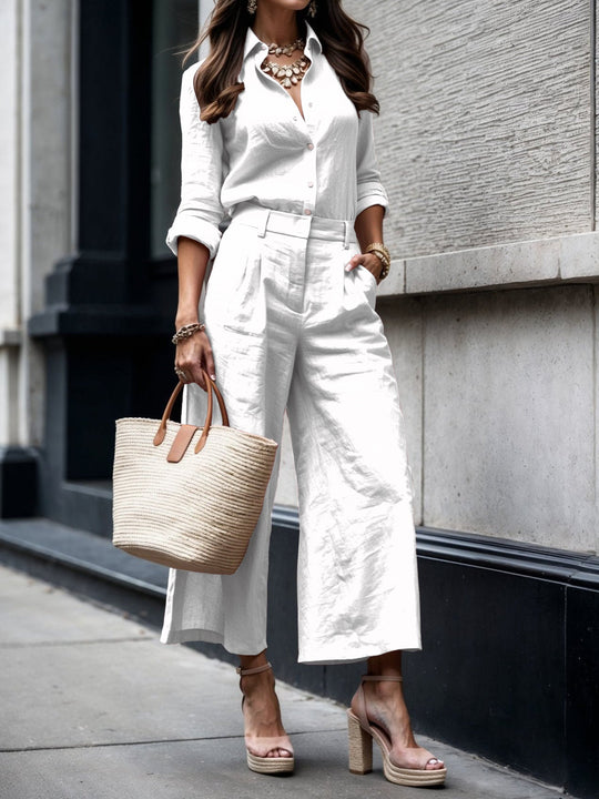 CHLOE | PINK CAPRI PANTS AND LOOSE SHIRT LINEN SET