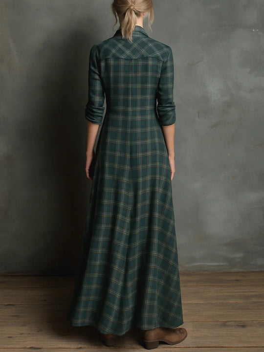 LAUREN | LONG DRESS WITH GREEN CHECKED LAPELS