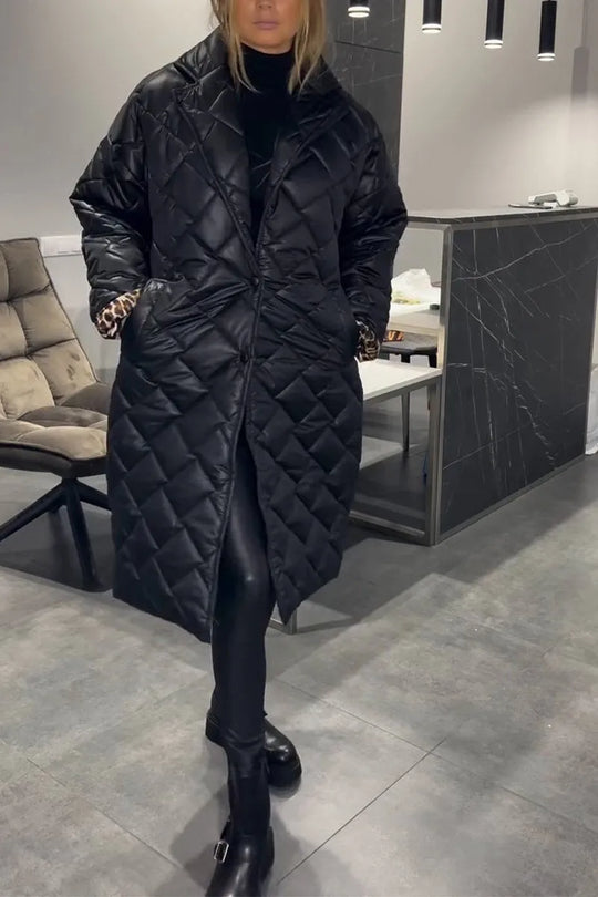 AMBER | REVERSIBLE QUILTED COAT WITH LEOPARD LINING