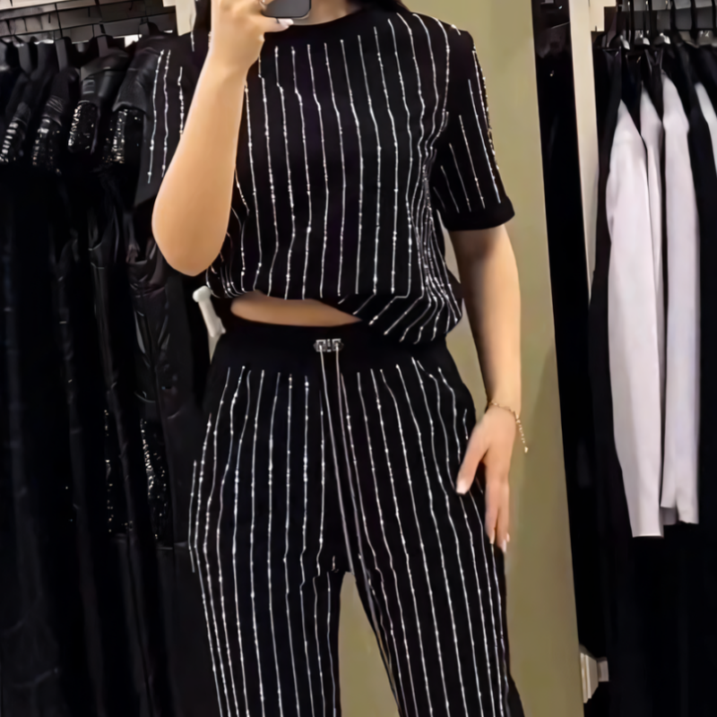 SOPHIA | SPARKLING RHINESTONE STRIPED KNIT TWO-PIECE SET